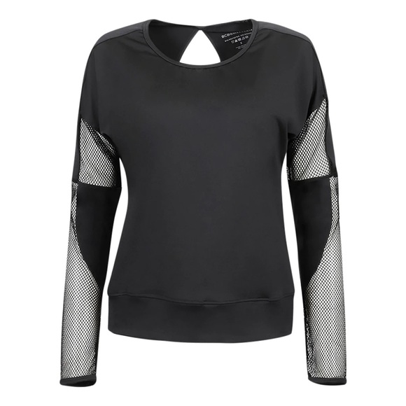 NWT BCBG Max Azria Performance Long Sleeve Mesh Pullover Workout Top Keyhole - Picture 1 of 7